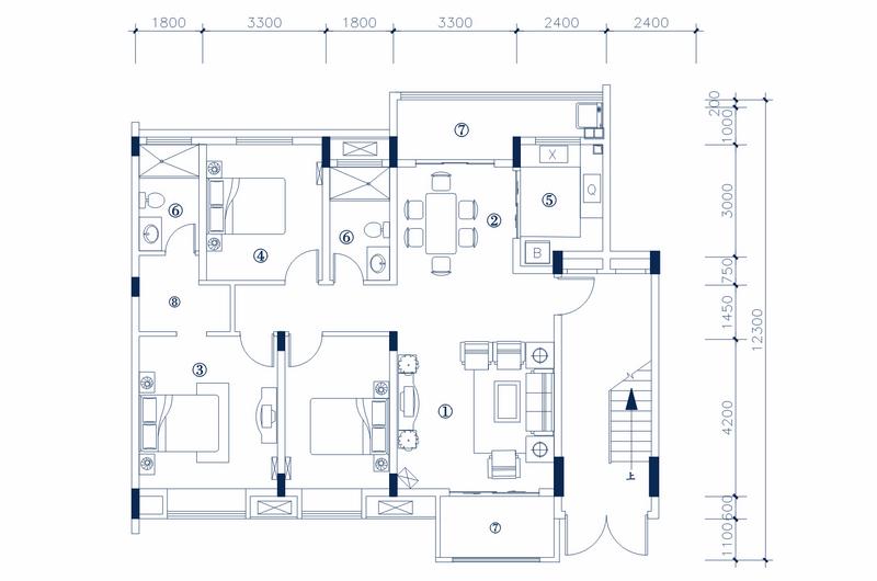 MA型 三室兩廳一廚兩衛(wèi) 建筑面積 130.71㎡ 房屋面積114.72㎡ 